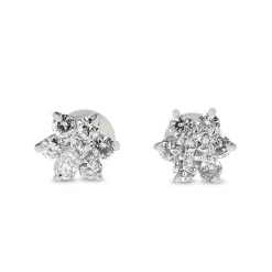 Platinum Diamond Cluster Stud Earrings