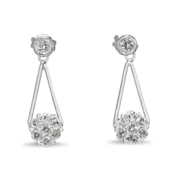 Platinum Drop Diamond Cluster Earrings