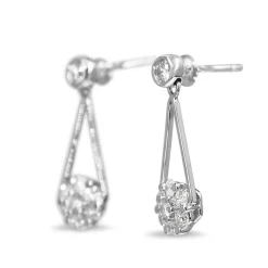 Platinum Drop Diamond Cluster Earrings