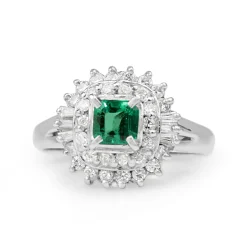 Platinum Emerald and Diamond Vintage Ring