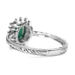 Platinum Emerald and Diamond Halo Ring