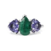 Platinum Emerald and Tanzanite 3 Stone Ring
