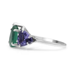 Platinum Emerald and Tanzanite 3 Stone Ring