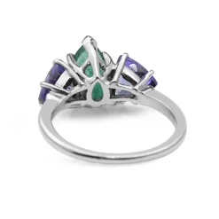 Platinum Emerald and Tanzanite 3 Stone Ring