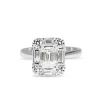 Platinum Emerald, Baguette and Brilliant Cut Diamond Deco Style Halo Ring