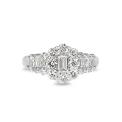Platinum Emerald, Brilliant and Baguette Diamond Ring