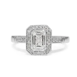 Platinum Emerald Cut Diamond Halo Ring