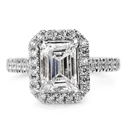 Platinum Emerald Cut Diamond Halo Ring