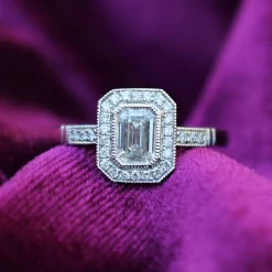 Platinum Emerald Cut Diamond Halo Ring