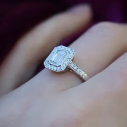 Platinum Emerald Cut Diamond Halo Ring