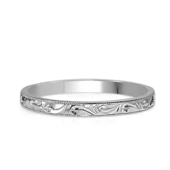 Platinum Engraved Wedding Band Ring