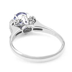 Platinum Estate Sapphire and Baguette Diamond Ring