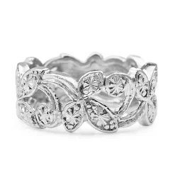 Platinum Floral Pierced Out Engraved Band