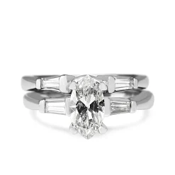 Platinum Marquise and Baguette Diamond Ring