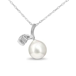 Platinum 9mm Akoya Pearl and Diamond 'Apple and Leaf' Style Necklace
