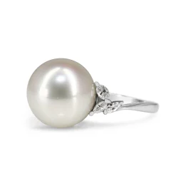 Platinum 13.5mm South Sea Pearl and Diamond Ring