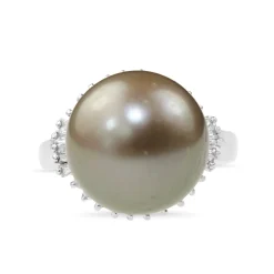 Platinum 14mm Tahitian Pearl and Diamond Ring