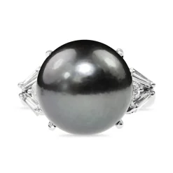 Platinum 13mm Tahitian Pearl and Diamond Cocktail Ring