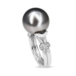 Platinum 14mm Tahitian Pearl and Diamond Ring