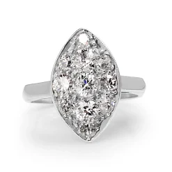 Platinum Old Cut Art Deco Diamond Marquise Shaped Ring