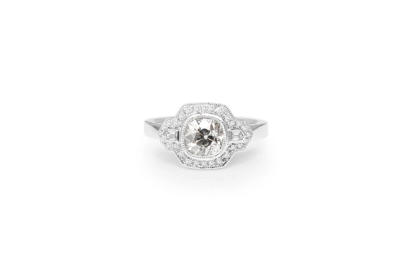 Platinum Old Cut Diamond Art Deco Style Ring