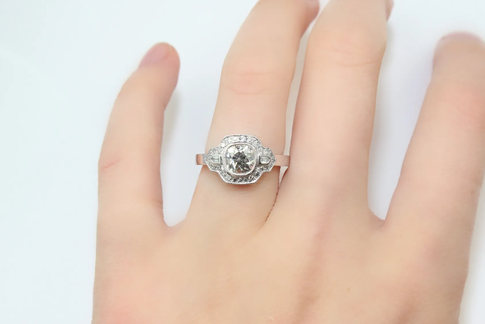 Platinum Old Cut Diamond Art Deco Style Ring