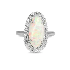 Platinum Opal and Diamond Halo Ring