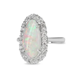 Platinum Opal and Diamond Halo Ring