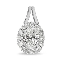 Platinum Oval Diamond Halo Necklace