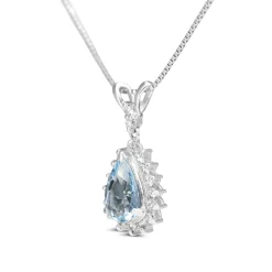 Platinum Pear Aquamarine and Diamond Necklace