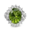 Platinum Peridot and Diamond Cluster Ring