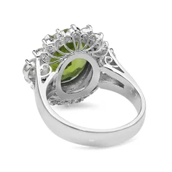 Platinum Peridot and Diamond Cluster Ring