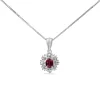 Platinum Ruby and Diamond Halo Necklace