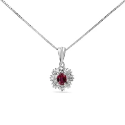 Platinum Ruby and Diamond Halo Necklace