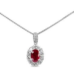 Platinum Ruby and Diamond Halo Necklace