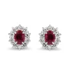 Platinum Ruby and Diamond Halo Stud Earrings