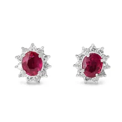 Platinum Ruby and Diamond Halo Stud Earrings