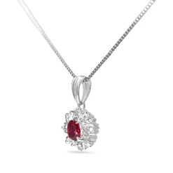 Platinum Ruby and Diamond Halo Necklace