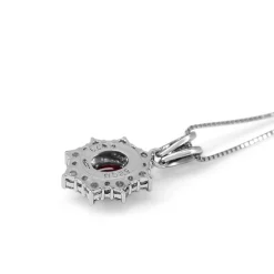 Platinum Ruby and Diamond Halo Necklace