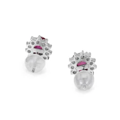 Platinum Ruby and Diamond Halo Stud Earrings