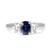 Platinum Sapphire and Baguette Diamond 3 Stone Ring