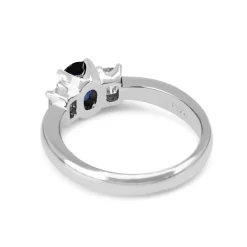Platinum Sapphire and Baguette Diamond 3 Stone Ring