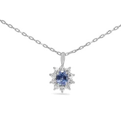 Platinum Sapphire and Diamond Halo Necklace