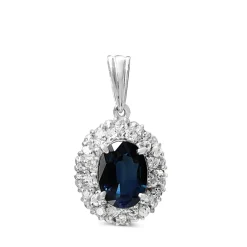 Platinum Sapphire and Diamond Halo Necklace