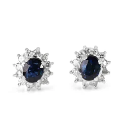 Platinum Sapphire and Diamond Halo Stud Earrings