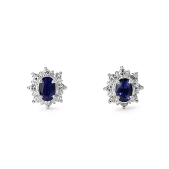 Platinum Sapphire and Diamond Halo Earrings