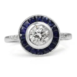 Platinum Sapphire and Diamond Art Deco Style Target Ring