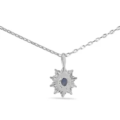 Platinum Sapphire and Diamond Halo Necklace