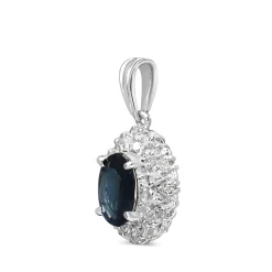 Platinum Sapphire and Diamond Halo Necklace