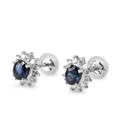 Platinum Sapphire and Diamond Halo Stud Earrings